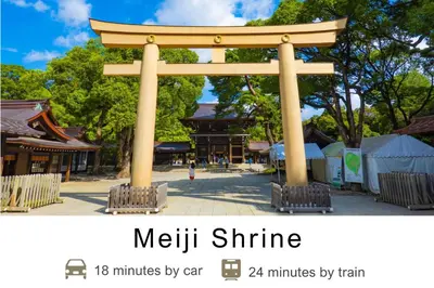 a large torii gate in a park with benches at Tokyu Stay Meguro Yutenji in Tokyo