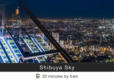 a view of a city at night with the words shibuya sky at Tokyu Stay Yoga in Tokyo