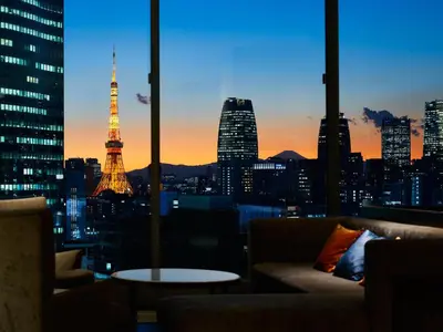 a room with a view of the eiffel tower at Mitsui Garden Hotel Ginza Premier in Tokyo
