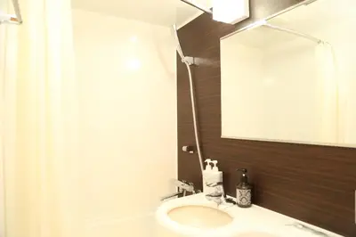 a bathroom with a sink and a mirror at Tokyo Ueno New Izu Hotel in Tokyo