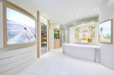 a pharmacy lobby with a large window at Royal Park Hotel in Tokyo