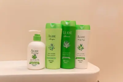 a group of four products sitting on a shelf at Shinjuku Apartment 103 in Tokyo