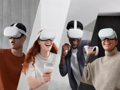 a group of people wearing virtual reality helmets at Henn na Hotel Tokyo Asakusabashi in Tokyo