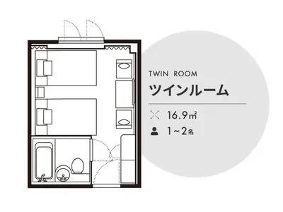 a floor plan of a small apartment illustration at Nishitetsu Inn Shinjuku in Tokyo