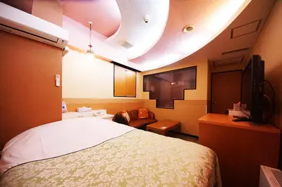 a hotel room with a bed and a tv at Hotel Mju-Adult Only in Tokyo