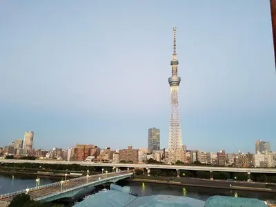 a view of a city with a bridge and the tokyo tower at Hotel Mju-Adult Only in Tokyo
