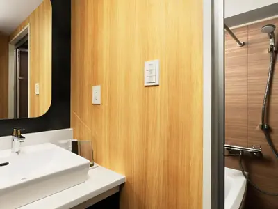 a bathroom with a sink and a mirror at MIMARU Tokyo Ueno North in Tokyo