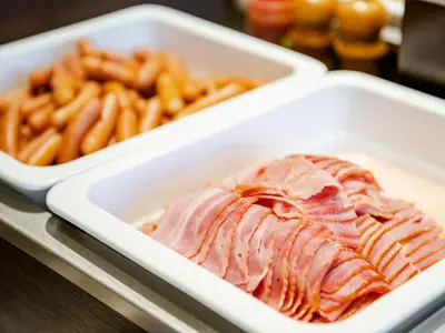 a tray of food with bacon and french fries at HOTEL MYSTAYS Maihama in Urayasu