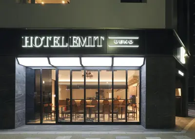 a store front with a sign that reads hotel levant sqor at Hotel Emit Ueno in Tokyo