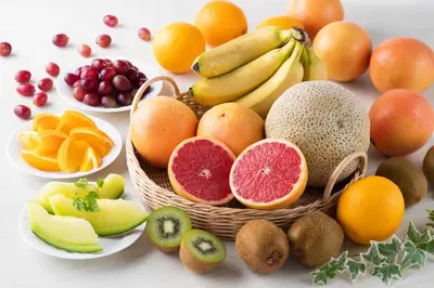 a bunch of fruits in baskets on a table at Tmark City Hotel Tokyo Omori in Tokyo