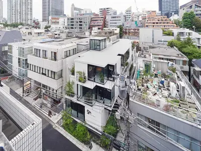 an overhead view of a city with buildings at 9h nine hours Akasaka in Tokyo