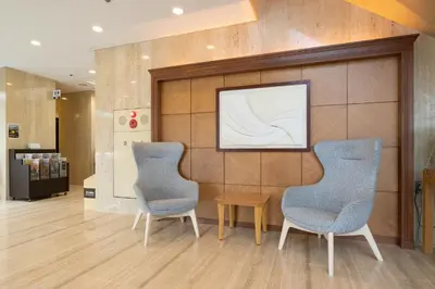 two chairs and a table in a room at Hotel Sunlite Shinjuku in Tokyo