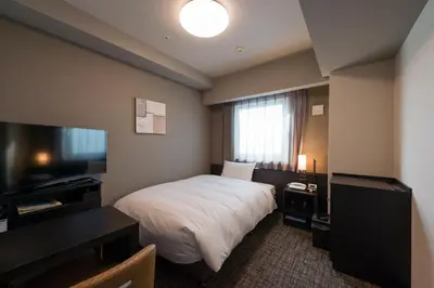 a hotel room with a bed and a television at Hotel Route-Inn Grand Tokyo Asakusabashi in Tokyo