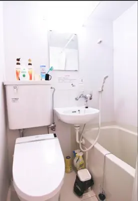a bathroom with a white toilet and a sink at Uhome Kanda Hotel in Tokyo