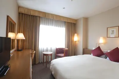 a hotel room with a bed and a window at Dai-ichi Hotel Ryogoku in Tokyo