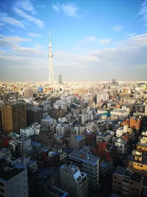 a view of a city with the eiffel tower at Dai-ichi Hotel Ryogoku in Tokyo