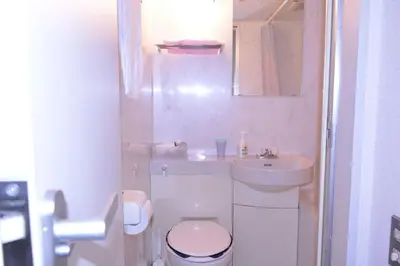 a small bathroom with a toilet and a sink at Shimokitazawa Independent Apartment in Tokyo