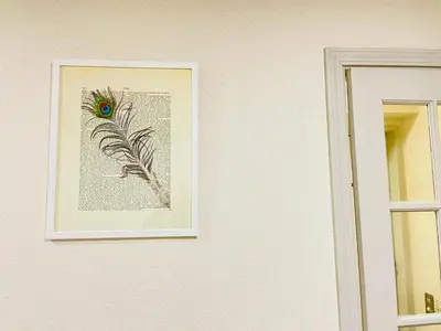 a picture of a book with a peacock on the wall at Shimokitazawa Independent Apartment in Tokyo