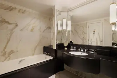 a bathroom with a sink and a tub and a mirror at The Westin Tokyo in Tokyo