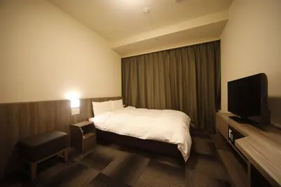 a hotel room with a bed and a flat screen tv at Dormy Inn Korakuen in Tokyo