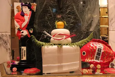 a christmas display with a snowman in a box at Hotel Apio in Tokyo