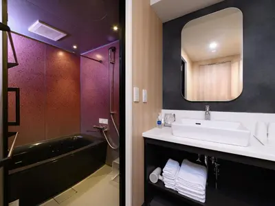 a bathroom with a sink and a tub and a mirror at MIMARU Tokyo Ueno East in Tokyo