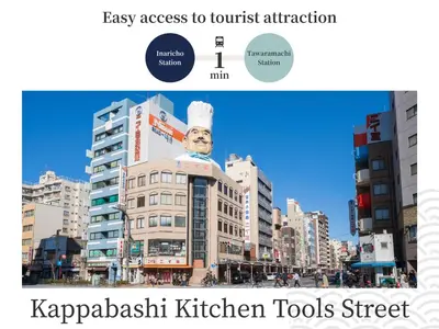 a city with tall buildings with a chef on top at MIMARU Tokyo Ueno Inaricho in Tokyo
