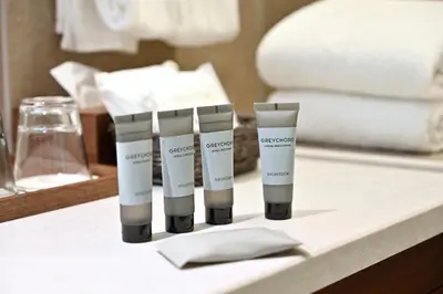 a table with threeental products on a table at Marunouchi Hotel in Tokyo
