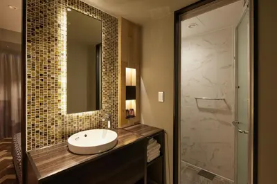 a bathroom with a sink and a mirror at SHIBUYA STREAM HOTEL formerly Shibuya Stream Excel Hotel Tokyu in Tokyo