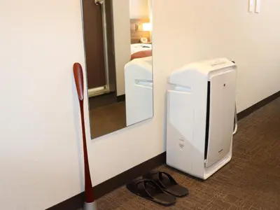 a small room with a mirror and some sandals at Tokyo Inn in Tokyo