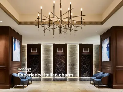 a lobby of a hotel with a chandelier at Mitsui Garden Hotel Shiodome Italia-gai - Tokyo in Tokyo