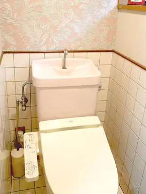a bathroom with a white toilet and a sink at Ryokan Nakadaya in Tokyo