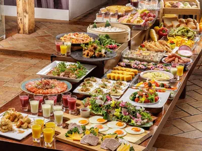 a buffet with many different types of food and drinks at Solaria Nishitetsu Hotel Ginza in Tokyo