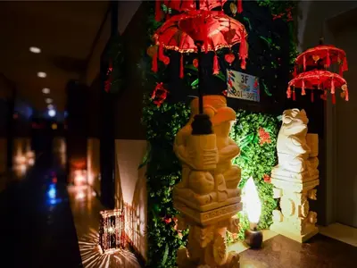 a christmas decoration of an umbrella on a wall at Ikebukuro Grand Hotel in Tokyo