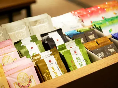 a table topped with different types of wrapping paper at Sotetsu Fresa Inn Tokyo-Kyobashi in Tokyo