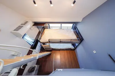 an overhead view of a room with a bunk bed at Stylewood Sangenjaya by Tranova in Tokyo