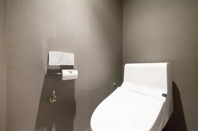 a bathroom with a toilet with a roll of toilet paper at S-peria Inn Nihombashi Hakozaki in Tokyo