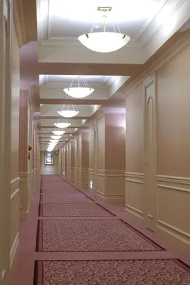 an empty hallway in a building with a hallway at Dai-ichi Hotel Tokyo in Tokyo