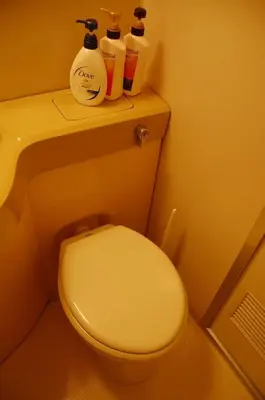 a bathroom with a toilet with two bottles of detergent at Urban Core Shikano 401 in Tokyo