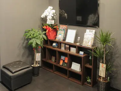a room with a shelf with plants and a tv at HOTEL LiVEMAX Tokyo Bakurocho in Tokyo
