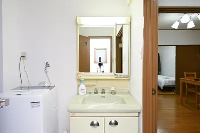 a bathroom with a sink and a mirror at Evergreen hotel ichigaya luxe in Tokyo