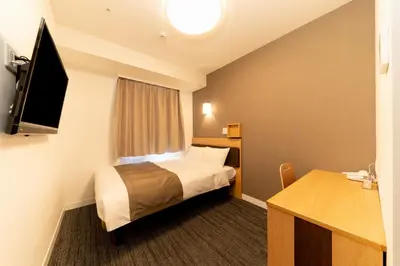 a hotel room with a bed and a television at Pearl Hotel Shinjuku Akebonobashi in Tokyo