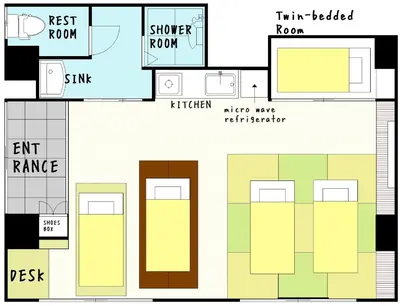 a floor plan of a house with the descriptions of itsiors at Tokyo inn Sakura An in Tokyo