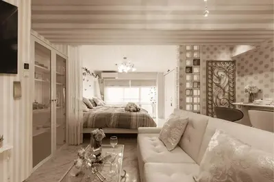 a living room with a couch and a bed at Papillon Paradis Higashi-Shinjuku in Tokyo