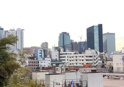 a city skyline with tall buildings in the background at Spring Apartment Shinjuku in Tokyo