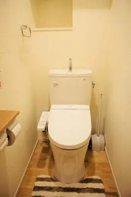 a white toilet in a bathroom with a rug at Alo BnB 1 - Near UENO, AKIHABARA, SENSOJI, TOKYO SKY TREE - Self check-in in Tokyo
