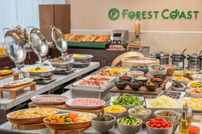 a buffet line with many different types of food at HOTEL MYSTAYS PREMIER Omori in Tokyo