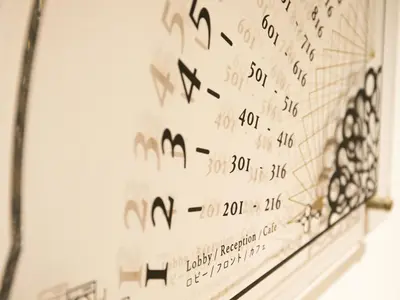 a wall with numbers and arrows on it at KOKO HOTEL Ikebukuro - formerly Hotel Wing International Select Ikebukuro in Tokyo