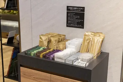 a display case in a store filled with lots of products at Tokyu Stay Suidobashi in Tokyo