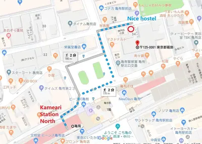 a map of korea with locations on it at Nice Hostel Kameari in Tokyo